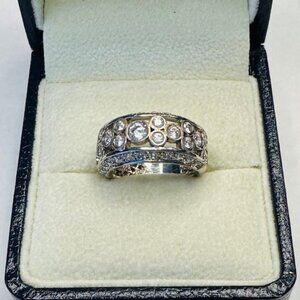 Vintage Sterling Silver White Sapphire Bezel Set Band Ring Size 5